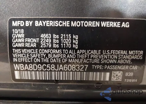 2018 BMW 330I xDrive из США, поврежденный, VIN WBA8D9C58JA608327